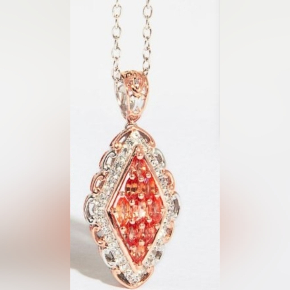 Rare Padparadscha Sapphire & Zircon Necklace RG & Palladium Sterling Silver! - Picture 2 of 10